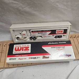 lot 112 image: Ertl Etched Racing Nitro Funny Car Racing Trasport in As New Condition