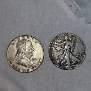 lot 71 image: 1943 Walking Liberty Half, 1961 Franklin Half