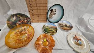 lot 21 image: Peacock and Urn Carnival Glass, 1920s, Pine Cone Pattern Dish