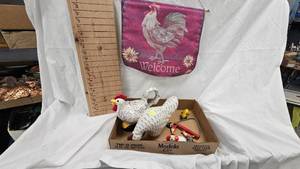 lot 42 image: Chicken Teapot, Wood Chicken Sculpture, Vintage Toys