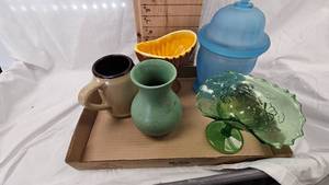 lot 68 image: Various Stoneware and Frosted Blue Jar