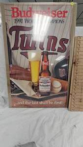 lot 9 image: Budweiser 1991 Twins World Series Poster in Plexiglass Cover Frame
