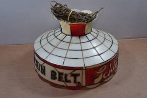 lot 8 image: 1960s Hanging Faux Leaded Glass Beer Sign - Hamms, Grain Belt, Schlitz