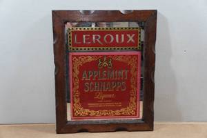 lot 16 image: Vintage Wood Framed Leroux Apple Schnapps Liquor Bar Mirror