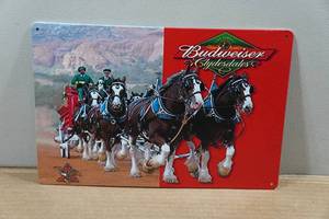 lot 42 image: Novelty Metal Sign - Budweiser Clydesdales