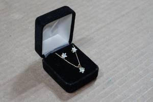 lot 50 image: Yellow Gold Necklace and Earring Set - 10k Yellow Gold, Cubic Zirconia