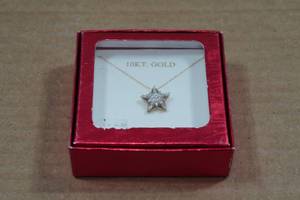 lot 52 image: Diamond Pendant with Chain - 10k Yellow Gold