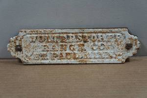 lot 207 image: Vintage Wolterstorff Range Co St Paul MN Cast Iron Sign