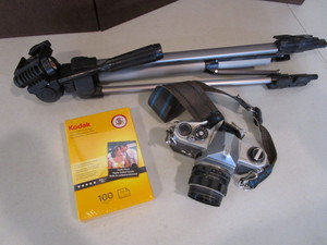 lot 32 image: 35mm Camera, Tripod, Photo Paper