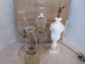 lot 131 image: Alabaster & Kerosene Lamps