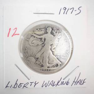 lot 12 image: 1917-S Walking Half Dollar (reverse mint mark)