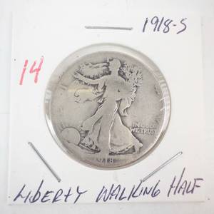 lot 14 image: 1918-S Walking Half Dollar