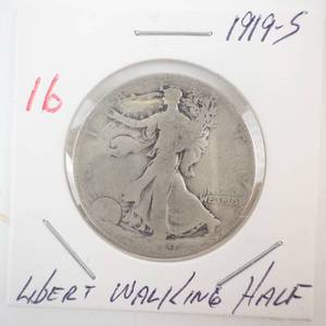 lot 16 image: 1919-S walking Half Dollar