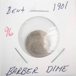 lot 96 image: 1901 Barber Dime (bent)