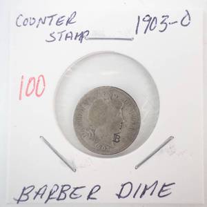 lot 100 image: 1903-O Barber Dime (counter stamp)