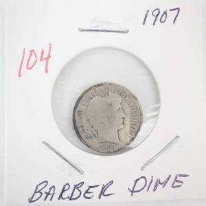 lot 104 image: 1907 Barber Dime
