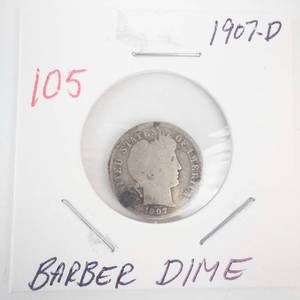 lot 105 image: 1907-D Barber Dime