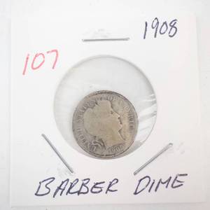 lot 107 image: 1908 Barber Dime