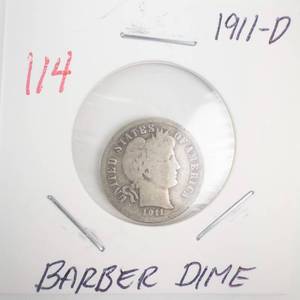lot 114 image: 1911-D Barber Dime