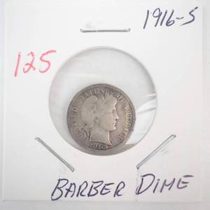 lot 125 image: 1916-S Barber Dime
