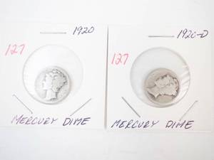 lot 127 image: 1920, 1920-D Mercury Dimes