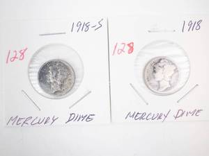 lot 128 image: 1918, 1918-S Mercury Dimes
