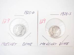 lot 129 image: 1925-D, 1928-S Mercury Dimes