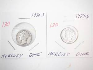 lot 130 image: 1929-D, 1930-S Mercury Dimes