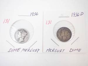 lot 131 image: 1936, 1936-D Mercury Dimes
