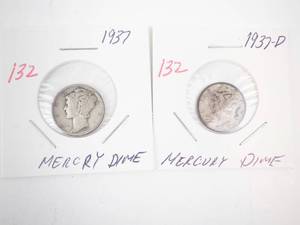 lot 132 image: 1937, 1937-D Mercury Dimes