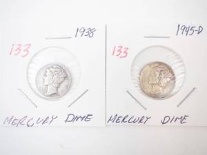 lot 133 image: 1938, 1945-D Mercury Dimes