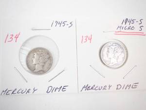 lot 134 image: 1945-S, 1945-micro s Mercury Dimes