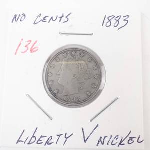 lot 136 image: 1883 Liberty V Nickel (no cents)
