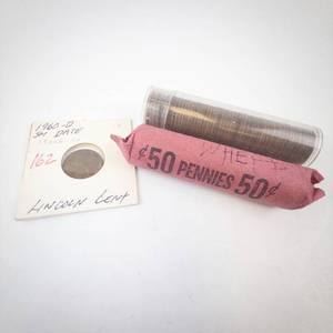 lot 162 image: 2) rolls of wheat cents  1960 Small date