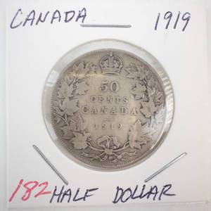 lot 182 image: 1919 Canadian silver Half Dollar