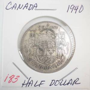 lot 183 image: 1940 Canadian silver Half Dollar