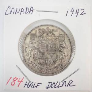 lot 184 image: 1942 Canadian silver Half Dollar