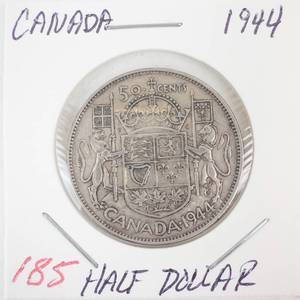 lot 185 image: 1944 Canadian silver Half Dollar