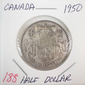 lot 188 image: 1950 Canadian silver Half Dollar