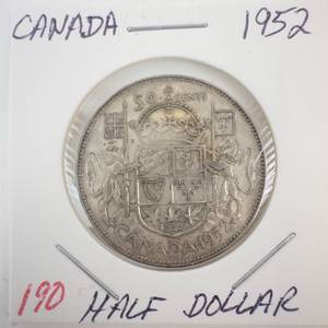 lot 190 image: 1952 Canadian silver Half Dollar
