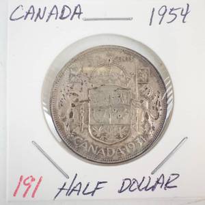 lot 191 image: 1954 Canadian silver Half Dollar