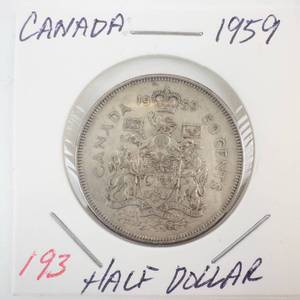 lot 193 image: 1959 Canadian silver Half Dollar