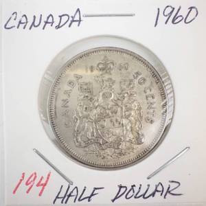 lot 194 image: 1960 Canadian silver Half Dollar