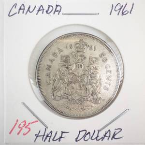 lot 195 image: 1961 Canadian silver Half Dollar