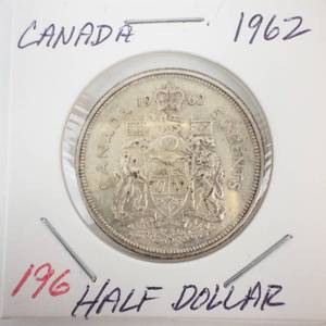 lot 196 image: 1962 Canadian silver Half Dollar