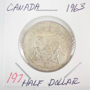 lot 197 image: 1963 Canadian silver Half Dollar