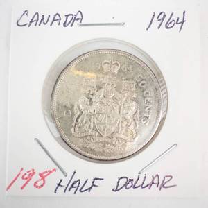 lot 198 image: 1964 Canadian silver Half Dollar