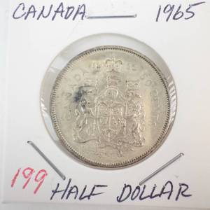 lot 199 image: 1965 Canadian silver Half Dollar