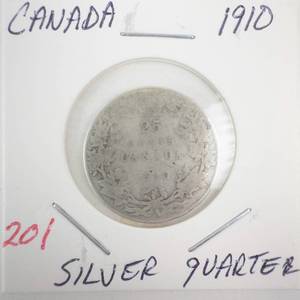lot 201 image: 1910 Canadian Silver Quarter