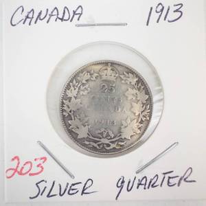 lot 203 image: 1913 Canadian Silver Quarter